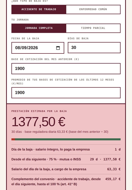 Calculadora de baja médica con resultado